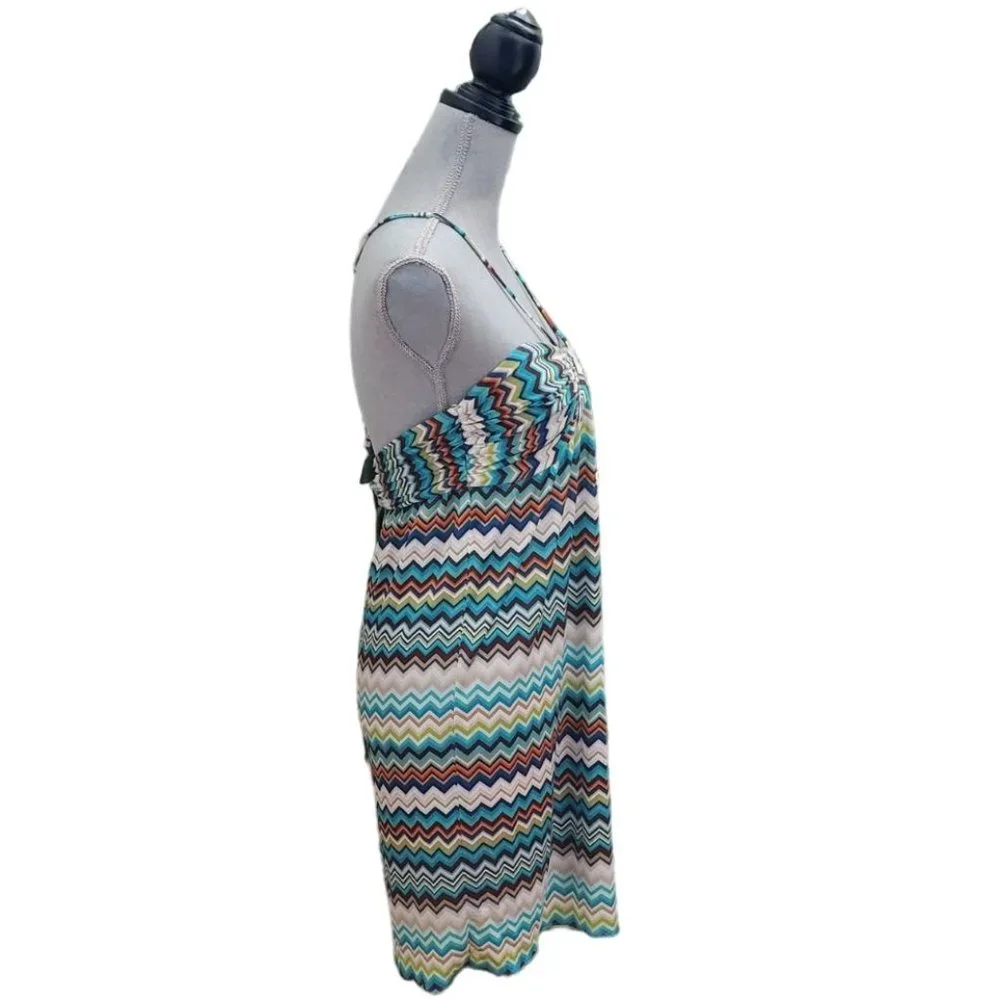Trina Turk Ruched Sweetheart Halter Midi Dress | EUC | 6 | Blue Tan Multicolor - Picture 12 of 15